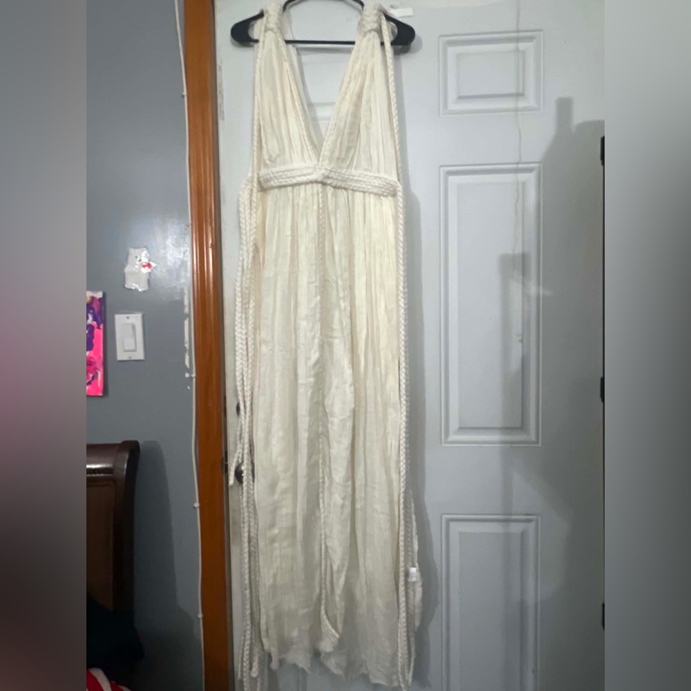 NWT Mele Beach Bohemian Ivory Sleeveless Maxi Dress with Rope Detail 100% Cotton
